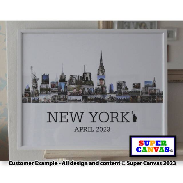New York City Skyline Usa Family Holiday Travel Map Picture Photo Board Collage Wall Art Framed Canvas Print Birthday Fathers Day Gift - image 1
