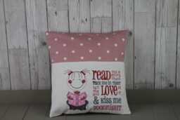 Book Cushion-Children's Reading Pillow~Personalised Cushion With Pocket-Cute Little Girl Reading Pillow~Book Lovers Gift~Travel Pillow - thumbnail 1