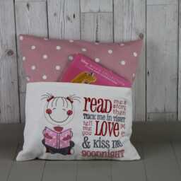 Book Cushion-Children's Reading Pillow~Personalised Cushion With Pocket-Cute Little Girl Reading Pillow~Book Lovers Gift~Travel Pillow - thumbnail 3