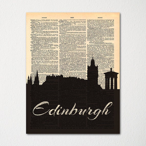 Edinburgh Scotland City Skyline Dictionary Art Print/Cityscape Poster Travel Decor