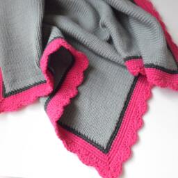 Modern Baby Blanket in Solid Grey Body & Charcoal Hot Pink Border - thumbnail 3