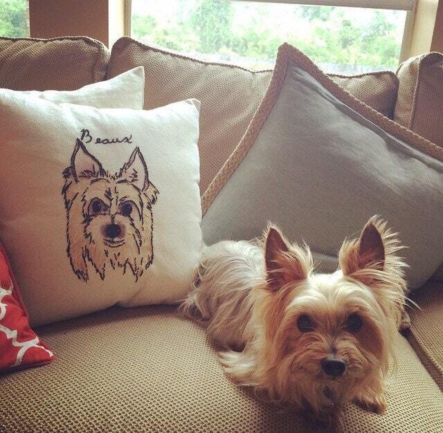 Custom Hand-Embroidered Pet Portait Pillow With Watercolor - image 1