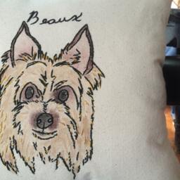 Custom Hand-Embroidered Pet Portait Pillow With Watercolor - thumbnail 4