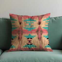 Southwestern Cushion Cover, Faded Aztec Pattern in Coral & Turquoise Pillow Case, Rustic Desert Throw Boho Western Decor - thumbnail 4