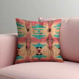 Southwestern Cushion Cover, Faded Aztec Pattern in Coral & Turquoise Pillow Case, Rustic Desert Throw Boho Western Decor - thumbnail 3