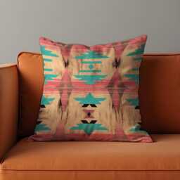 Southwestern Cushion Cover, Faded Aztec Pattern in Coral & Turquoise Pillow Case, Rustic Desert Throw Boho Western Decor