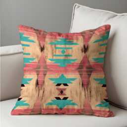 Southwestern Cushion Cover, Faded Aztec Pattern in Coral & Turquoise Pillow Case, Rustic Desert Throw Boho Western Decor - thumbnail 2