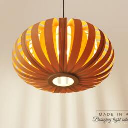 Modern Wood Veneer Pendant Light Ash & Birch Lampshade - thumbnail 2