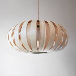 Modern Wood Veneer Pendant Light Ash & Birch Lampshade - thumbnail 3
