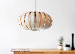 Modern Wood Veneer Pendant Light Ash & Birch Lampshade - thumbnail 1