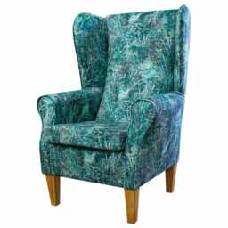 Large Floral Teal High Back Chair - Velvet Upholstered Armchair Handmade in Britain - thumbnail 3