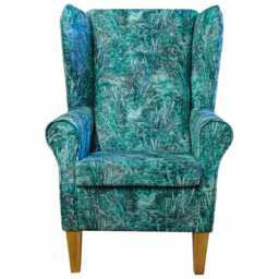 Large Floral Teal High Back Chair - Velvet Upholstered Armchair Handmade in Britain - thumbnail 2