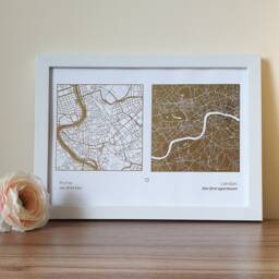 A4 Any Two Locations Metallic Map Print, Custom Multi Location Foil Personalised Print in Copper, Gold, Silver Or Rose Gold - thumbnail 2