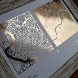 A4 Any Two Locations Metallic Map Print, Custom Multi Location Foil Personalised Print in Copper, Gold, Silver Or Rose Gold - thumbnail 3