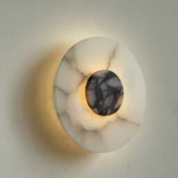 Luminous Alabaster Wall Sconce With Calacatta Marble Medallion, Modern Minimalist Handmade Sconce, Lamp, Art