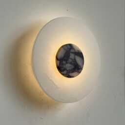 Luminous Alabaster Wall Sconce With Calacatta Marble Medallion, Modern Minimalist Handmade Sconce, Lamp, Art - thumbnail 3