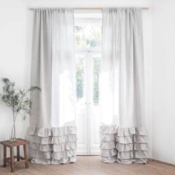 Linen Curtain With Ruffles. Rod Pocket Panel/1 Pcs. Gray Stripes Ruffled Heavy Linen - 280 G/M2 - thumbnail 2