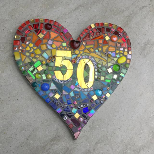 Personalized 50Th Anniversary Mosaic Heart Gift Golden Wedding Decor - image 1