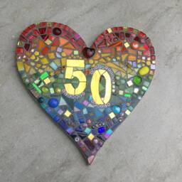 Personalized 50Th Anniversary Mosaic Heart Gift Golden Wedding Decor - thumbnail 1