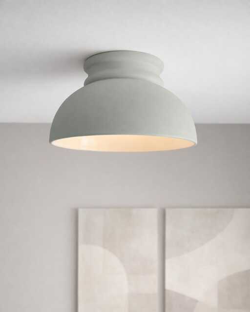 Large Pompeii - Ceramic Flush Mount Ceiling Light Handmade Minimalist Dome Fixture in Fog Gray - image 1
