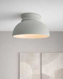 Large Pompeii - Ceramic Flush Mount Ceiling Light Handmade Minimalist Dome Fixture in Fog Gray - thumbnail 1