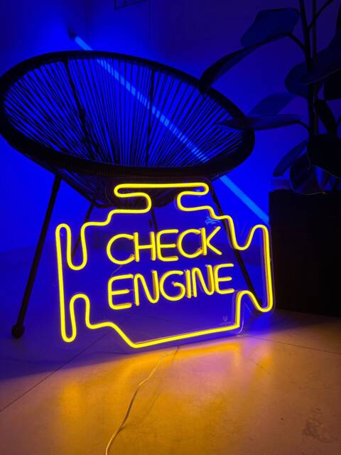 Check Engine Neon Sign - Garage Signs Led Car Light Auto Shop Decor Wall Gifts For Him - image 1