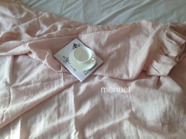 Shabby Chic Linen Flat Sheet, Stone Washed Linen Sheet With Ruffles, Bed Spread, Coverlet, Ruffled Summer Blanket - image 1