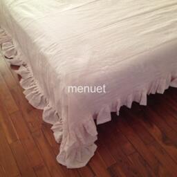 Shabby Chic Linen Flat Sheet, Stone Washed Linen Sheet With Ruffles, Bed Spread, Coverlet, Ruffled Summer Blanket - thumbnail 2
