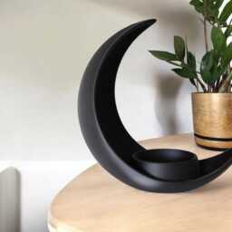 Crescent Moon Decoration With Elliptical Plant Pot - Modern Bioplastic Home Decor - thumbnail 3
