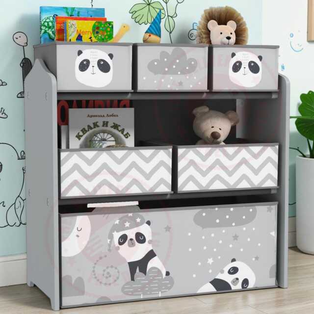 Kids Toy Storage Unit With 6 Boxes, Grey Organizer Cabinet For Bedroom Playroom Nursery - image 1