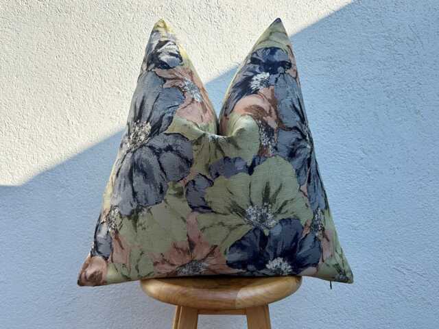 Floral Tapestry Pillow Cover, Blue & Green Vintage Flower Cushion - image 1
