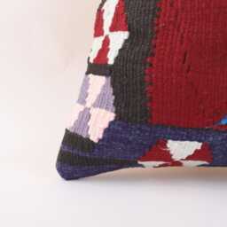 Vintage Turkish Kilim Pillow Cover, Handwoven Wool Cushion, 16x16 - thumbnail 2