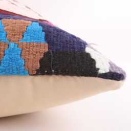 Vintage Turkish Kilim Pillow Cover, Handwoven Wool Cushion, 16x16 - thumbnail 4
