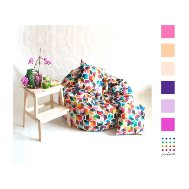 Best Home Point, Chair Cover, Bean Bag Chair, Pouf, Kids Fun, Relax Furniture, Geometric Design, Home - image 1