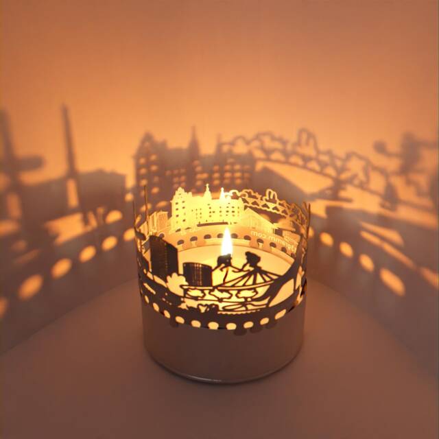 Wolfsburg Skyline Shadow Play Candle Attachment - Mesmerizing Lantern Souvenir For Vw Fans, Beautiful Room Decor - image 1