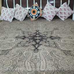 Luxury Boiled Merino Wool Cotton Reversible Bedsheet Throws - Classic Bold Paisley Brown & Beige Warm Home Decor - thumbnail 3