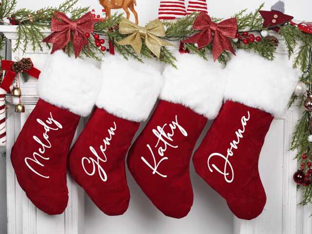 2025 Personalized Red Velvet Plush Christmas Stocking, Xmas Stocking With Name, Monogram Holiday Decor Gift - image 1