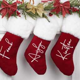 2025 Personalized Red Velvet Plush Christmas Stocking, Xmas Stocking With Name, Monogram Holiday Decor Gift - thumbnail 2