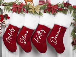 2025 Personalized Red Velvet Plush Christmas Stocking, Xmas Stocking With Name, Monogram Holiday Decor Gift - thumbnail 1