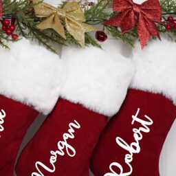 2025 Personalized Red Velvet Plush Christmas Stocking, Xmas Stocking With Name, Monogram Holiday Decor Gift - thumbnail 3