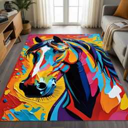 Cubist Abstract Colorful Horse Art Rug, Modern Mat - thumbnail 1