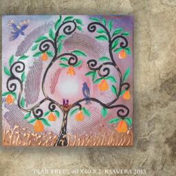Painting On Canvas Love Birds Nest Pear Tree Of Life Art Blossom Landscape Impasto Woodland Enchanted Forest Flowers Floral Family - thumbnail 2