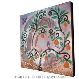 Painting On Canvas Love Birds Nest Pear Tree Of Life Art Blossom Landscape Impasto Woodland Enchanted Forest Flowers Floral Family - thumbnail 1