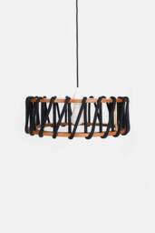 Handwoven Wood Pendant Lamp Black Cord Soft Minimal Chandelier 30cm Diameter - thumbnail 1