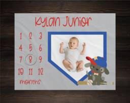 Sports Milestone Blanket, Puppy Dog Monthly Growth Tracker, Baseball Baby Shower Gift, Personalized Boy Watch Me Grow - thumbnail 1