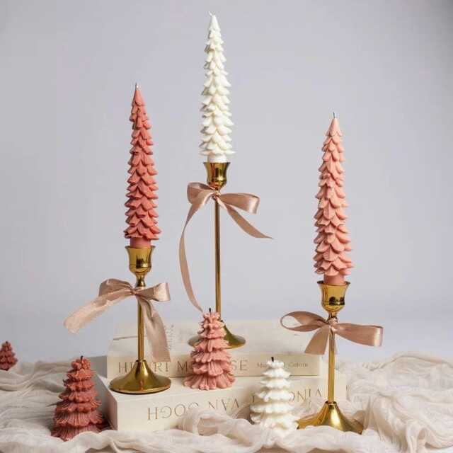 Christmas Tree Taper Candles Festive Holiday Decor, Holiday Candle, Merry Gift For Her, Table Centrepiece, Natural Colours, Vegan - image 1