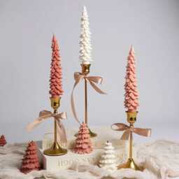 Christmas Tree Taper Candles Festive Holiday Decor, Holiday Candle, Merry Gift For Her, Table Centrepiece, Natural Colours, Vegan - thumbnail 1