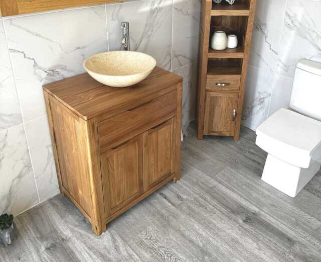 Oak Bathroom Vanity Unit - Solid Cabinet With Stone Basin Choice Round Corners Soft Close Hinges 100% 502Rsbc - image 1
