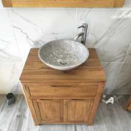 Oak Bathroom Vanity Unit - Solid Cabinet With Stone Basin Choice Round Corners Soft Close Hinges 100% 502Rsbc - thumbnail 2