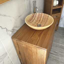 Oak Bathroom Vanity Unit - Solid Cabinet With Stone Basin Choice Round Corners Soft Close Hinges 100% 502Rsbc - thumbnail 3